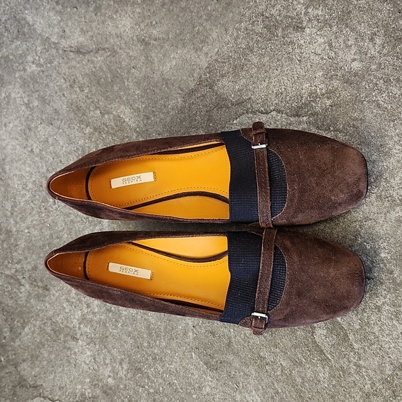 Geox Respira brown suede wedge heeled dress shoe buckle on toe size 39 - Picture 3 of 7